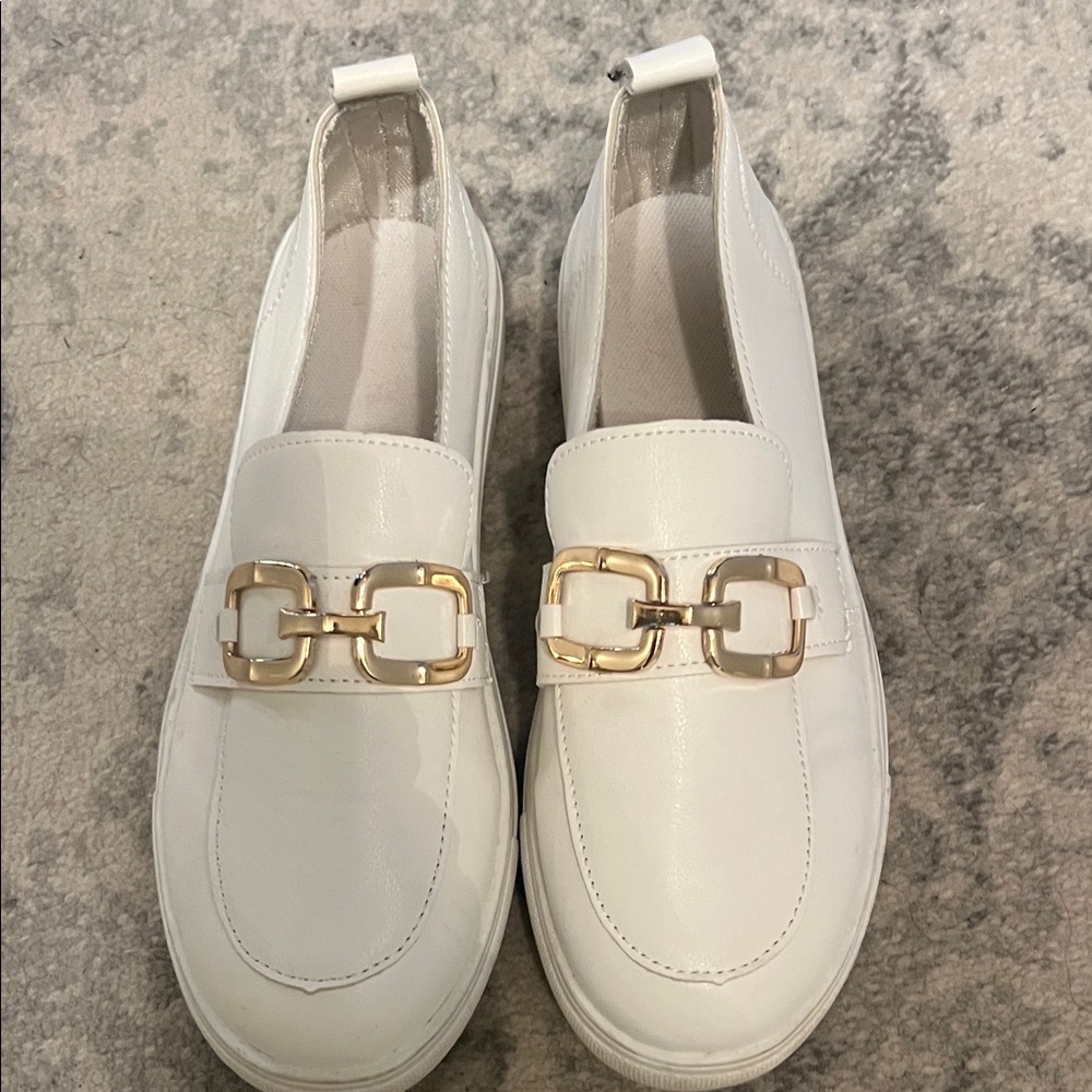 White Loafers with Gold Accent